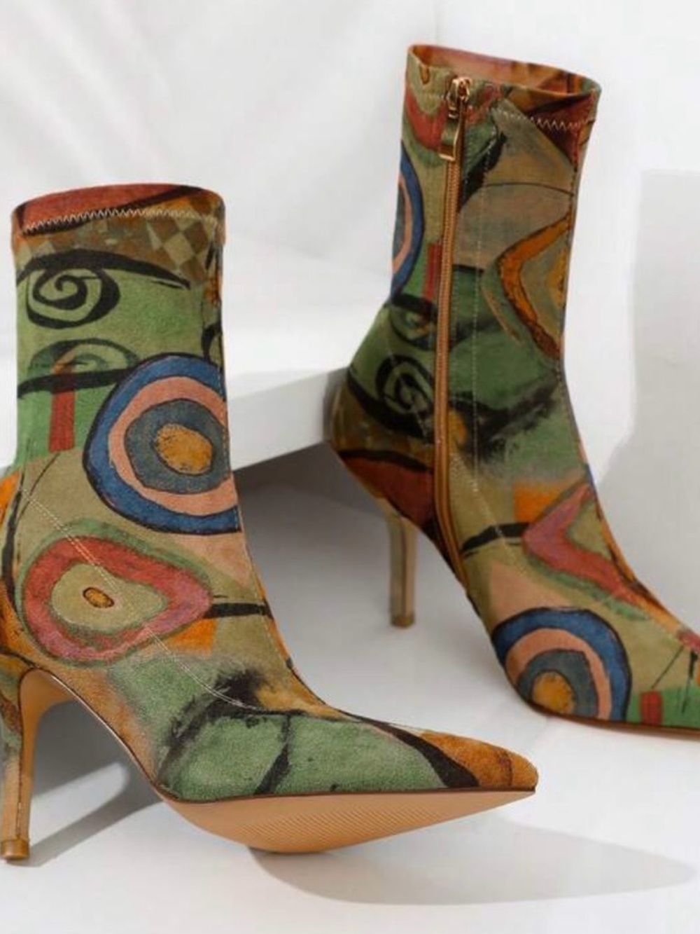 All Over Print Multicolor Abstract Pointed-Toe Stiletto Sock Bootie. - Picture 12 of 12